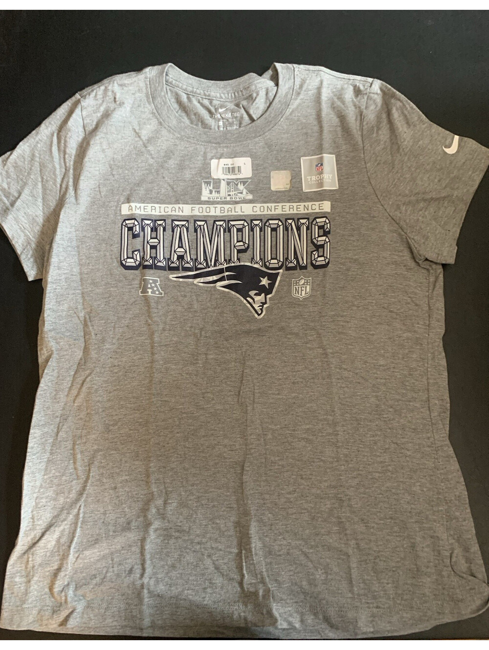 The Nike Tee AFC Champions New England Patriots Tee Shirt Large Gray NWT
